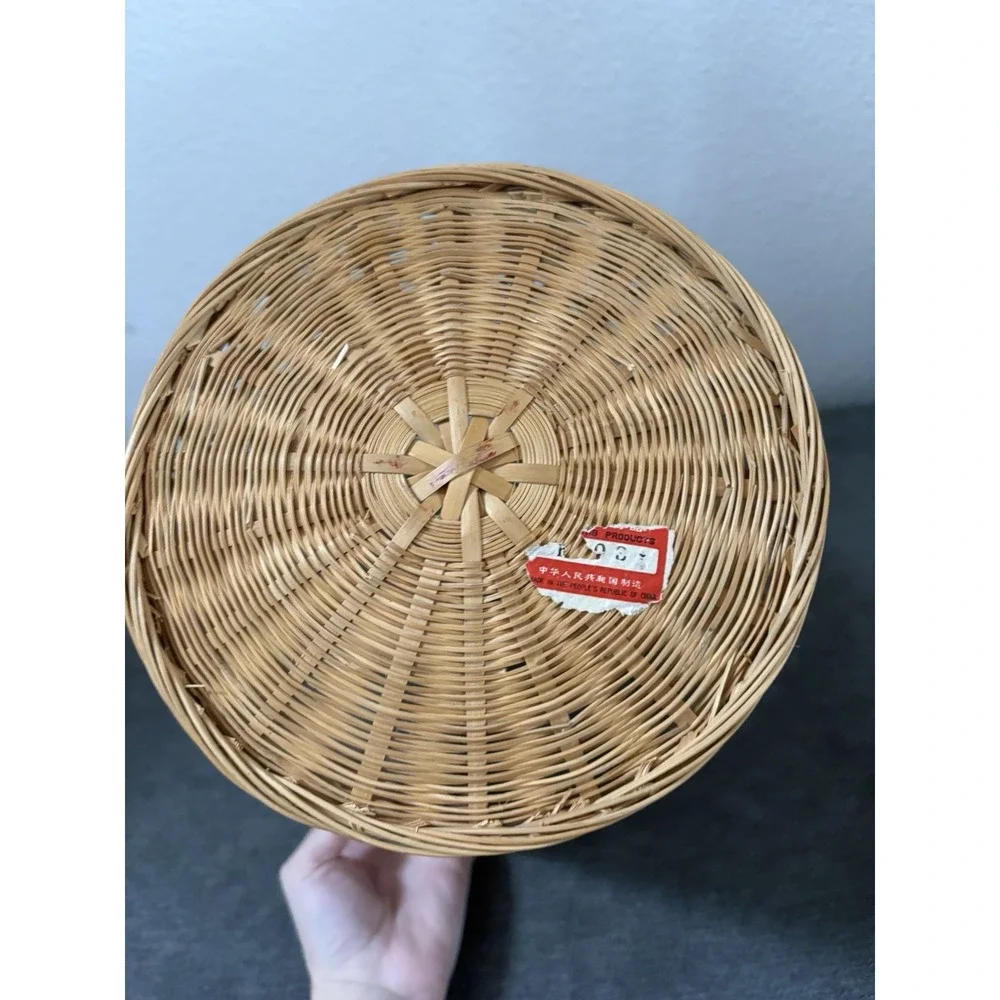 Vintage Wicker Waste Basket Trash Can Natural Brown Republic Of China